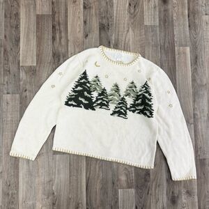 Vintage Christopher & Banks Beaded Christmas Tree Knit Sweater Size M